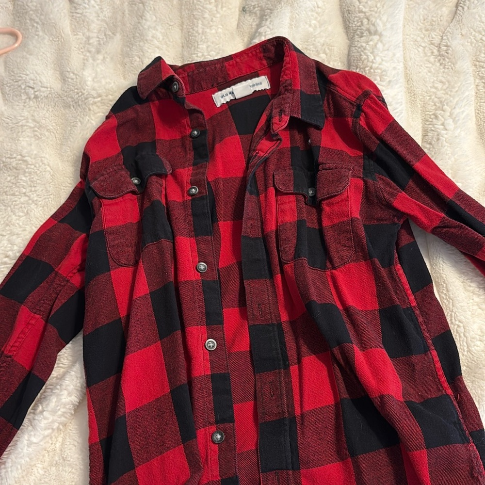 Red button down red